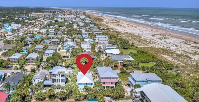 aerial view featuring a beach view and a water view