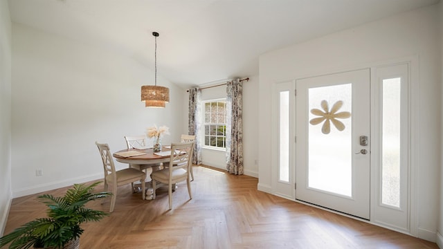 2020 Spring Meadows Ct, Saint Augustine, FL 32092 - dining room with lofted ceiling and baseboards