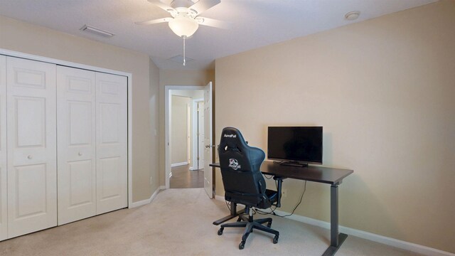 256 N Hidden Tree Dr, Saint Augustine, FL 32086 - office space with light colored carpet, a ceiling fan, and baseboards