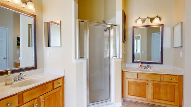 256 N Hidden Tree Dr, Saint Augustine, FL 32086 - bathroom with a stall shower and two vanities