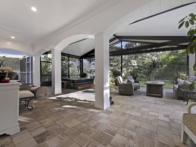 476 Ocean Forest Dr, Saint Augustine, FL 32080 - view of patio / terrace with outdoor lounge area and a jacuzzi
