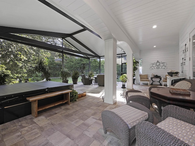 476 Ocean Forest Dr, Saint Augustine, FL 32080 - view of patio / terrace with an outdoor living space, outdoor dining space, and a hot tub