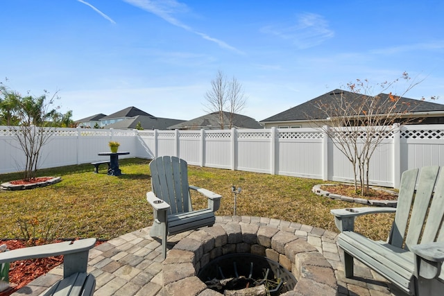 view of patio / terrace featuring an outdoor fire pit