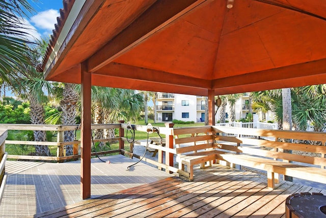 wooden terrace with a gazebo