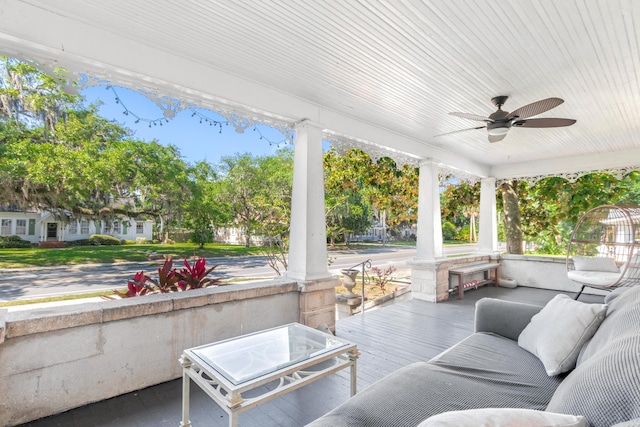 view of patio / terrace featuring a porch and ceiling fan