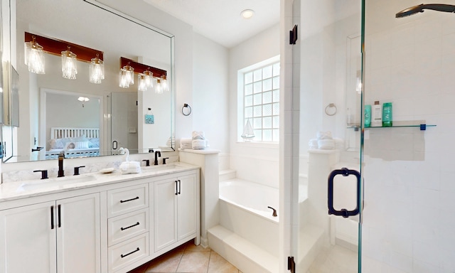 705 Augusta Cir, Saint Augustine, FL 32086 - ensuite bathroom featuring a shower stall, a garden tub, double vanity, and tile patterned floors