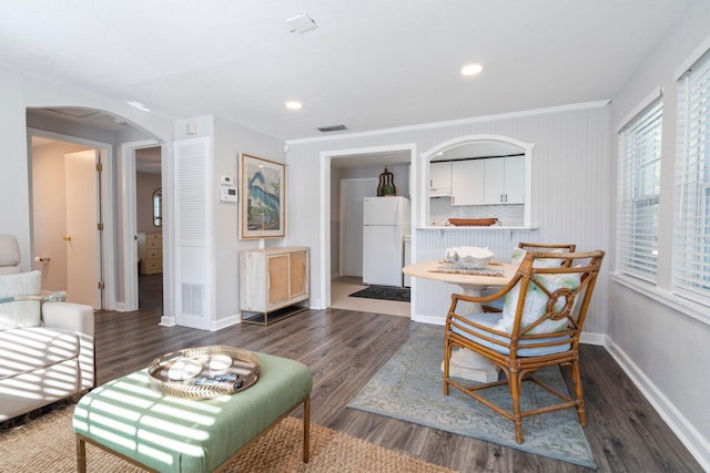 living room with dark wood-type flooring