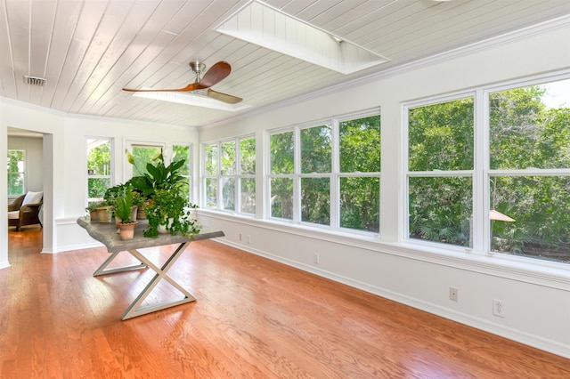 1536 San Rafael Way, Saint Augustine, FL 32080 - unfurnished sunroom with crown molding, wood ceiling, wood finished floors, and baseboards