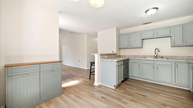 3416 6th St, Elkton, FL 32033 - kitchen featuring light wood-style floors, a peninsula, and gray cabinetry