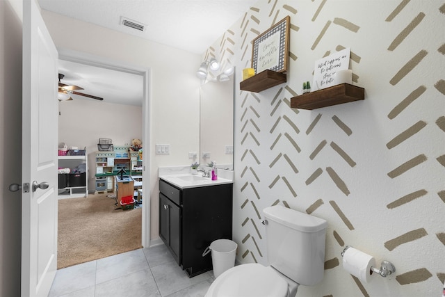 121 Sawmill Forest Ct, Saint Augustine, FL 32086 - bathroom featuring visible vents, vanity, toilet, ceiling fan, and tile patterned floors