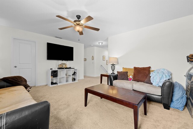 121 Sawmill Forest Ct, Saint Augustine, FL 32086 - living room with ceiling fan, visible vents, light carpet, and baseboards