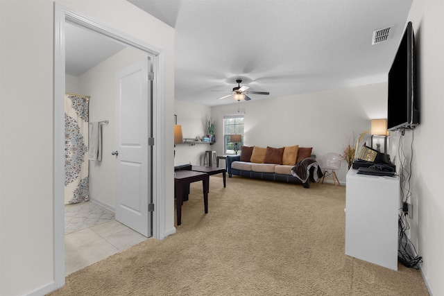 121 Sawmill Forest Ct, Saint Augustine, FL 32086 - living area featuring baseboards, a ceiling fan, light colored carpet, and visible vents