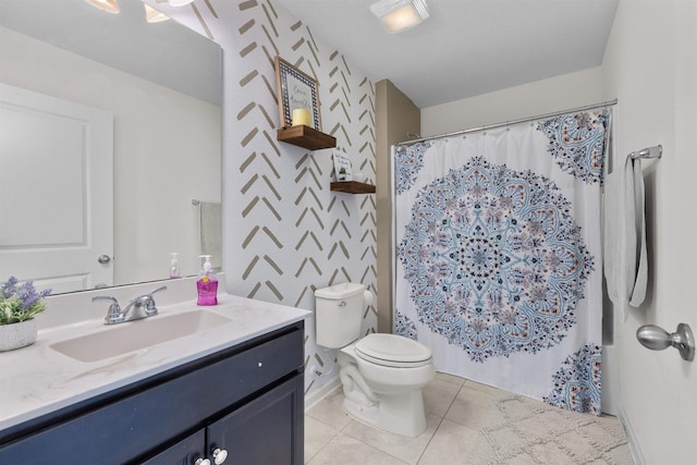 121 Sawmill Forest Ct, Saint Augustine, FL 32086 - bathroom featuring vanity, toilet, baseboards, tile patterned floors, and a shower with curtain
