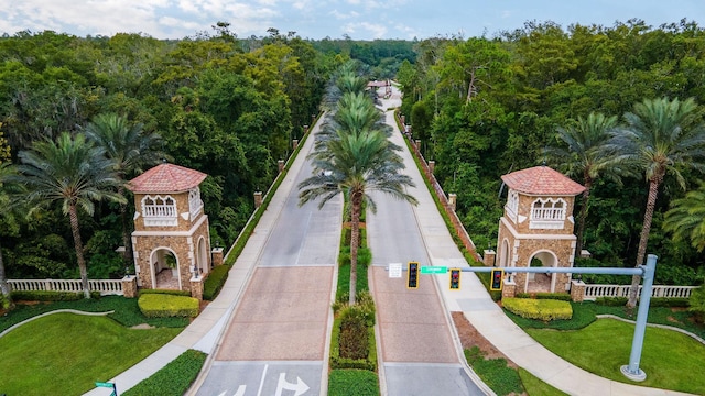 aerial view featuring a forest view