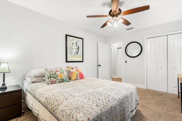 200 Raintree Trl, Saint Augustine, FL 32086 - bedroom with light colored carpet, a closet, and ceiling fan