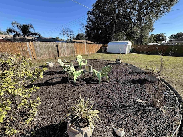 view of yard featuring a shed