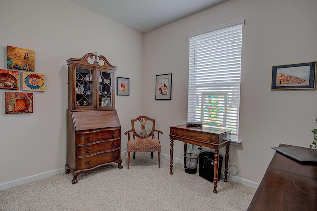 living area with light colored carpet