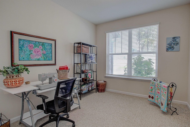 view of carpeted home office