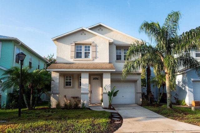 105 Serenity Bay Blvd, Saint Augustine Beach, FL 32080 - view of front of home with stucco siding, a garage, driveway, and a shingled roof