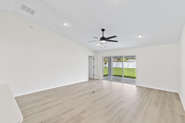 10 Reine Pl, Palm Coast, FL 32164 - empty room with vaulted ceiling, baseboards, ceiling fan, light wood-style flooring, and recessed lighting