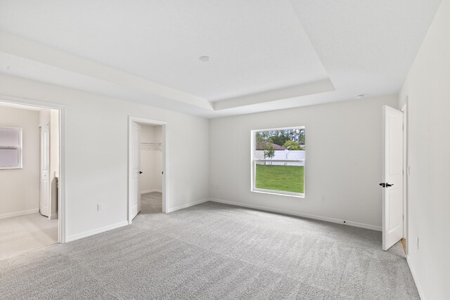 10 Reine Pl, Palm Coast, FL 32164 - unfurnished bedroom featuring light carpet, baseboards, a raised ceiling, and a walk in closet