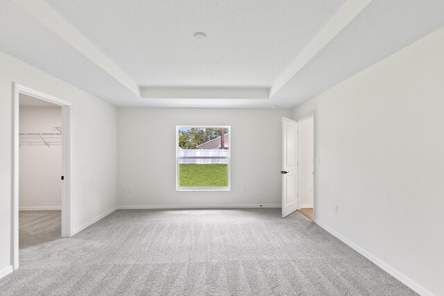 10 Reine Pl, Palm Coast, FL 32164 - unfurnished bedroom with a tray ceiling, carpet floors, a spacious closet, and baseboards