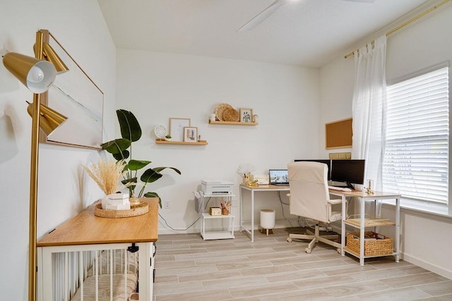 office area with light wood-type flooring