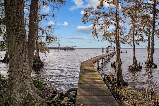 view of dock featuring a water view