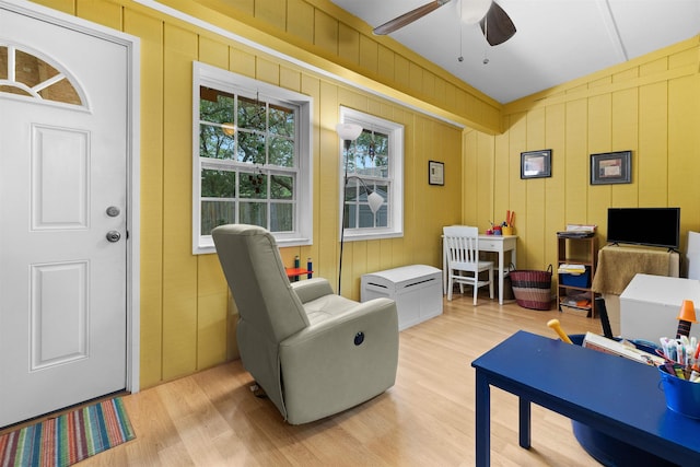 424 Orchis Rd, Saint Augustine, FL 32086 - living room featuring a ceiling fan and light wood finished floors