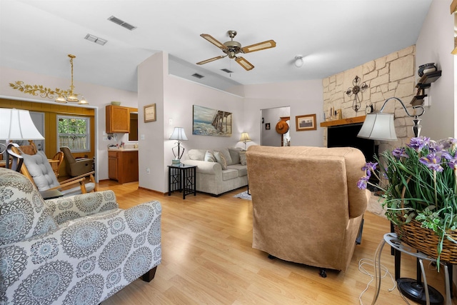 424 Orchis Rd, Saint Augustine, FL 32086 - living area featuring a ceiling fan and light wood-type flooring
