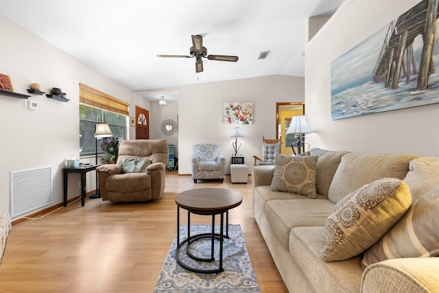 424 Orchis Rd, Saint Augustine, FL 32086 - living area with a ceiling fan, lofted ceiling, and light wood-style floors
