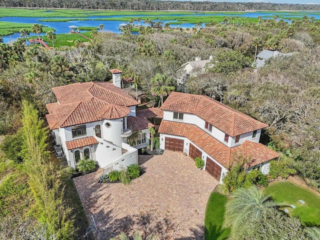 aerial view with a water view