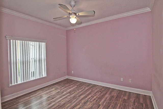 30 Fortress Pl, Palm Coast, FL 32137 - empty room with dark wood-style flooring, crown molding, baseboards, ceiling fan, and a textured ceiling
