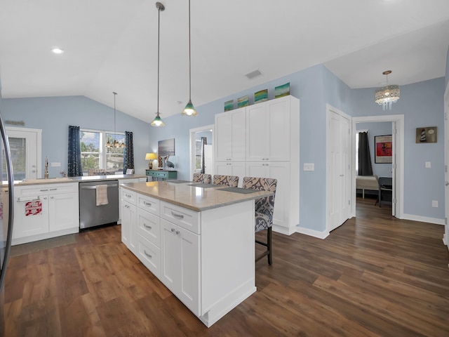 519 Arricola Ave, Saint Augustine, FL 32080 - kitchen featuring visible vents, white cabinets, a notable chandelier, and dishwasher