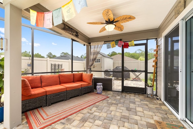 196 Sawmill Forest Ct, Saint Augustine, FL 32086 - sunroom / solarium featuring an outdoor living space and ceiling fan