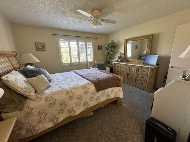 66 Village Del Lago Cir, Saint Augustine, FL 32080 - bedroom with a ceiling fan, dark colored carpet, and a textured ceiling