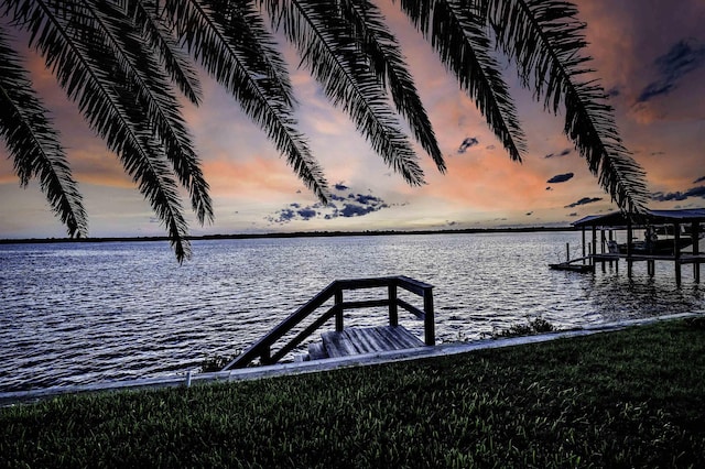 view of dock with a water view