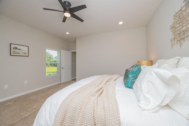 98 Windermere Way, Saint Augustine, FL 32095 - bedroom featuring light colored carpet, baseboards, recessed lighting, and ceiling fan