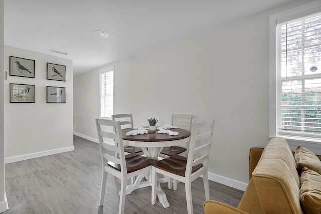 dining room with light hardwood / wood-style floors