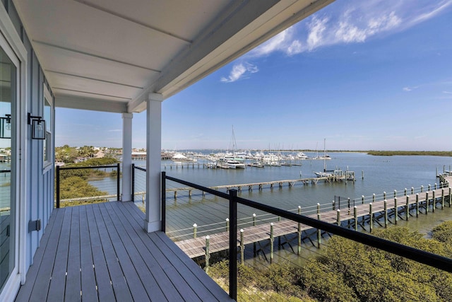 exterior space with a water view