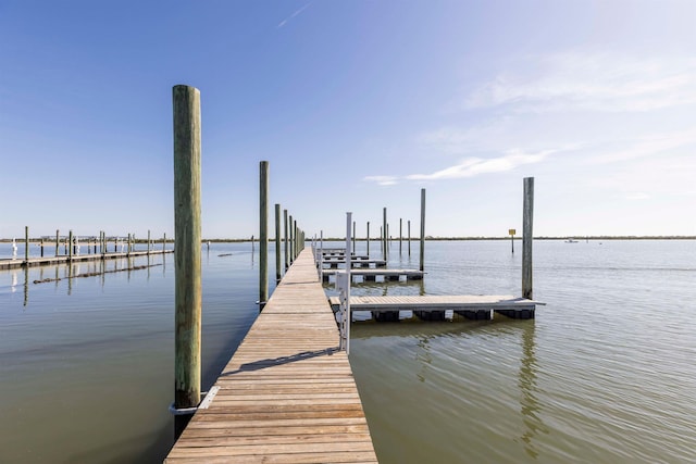 view of dock with a water view