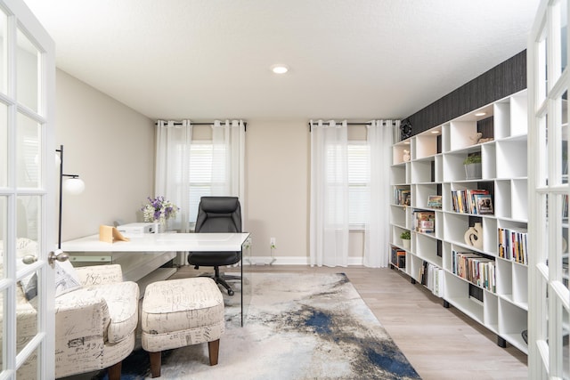 office with baseboards and wood finished floors