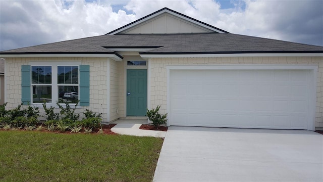 201 Blue Creek Way, Saint Augustine, FL 32086 - ranch-style home featuring concrete driveway, roof with shingles, a garage, and a front yard