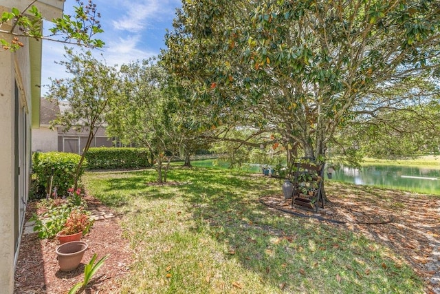 view of yard with a water view