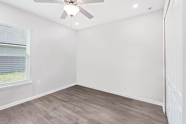 1337 Nochaway Dr, Saint Augustine, FL 32092 - spare room with wood finished floors, baseboards, ceiling fan, fire sprinkler in ceiling, and recessed lighting