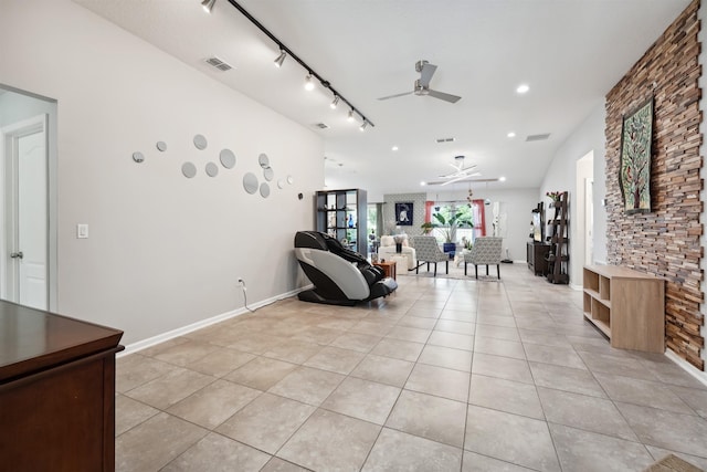 1337 Nochaway Dr, Saint Augustine, FL 32092 - living area featuring ceiling fan, light tile patterned flooring, and baseboards