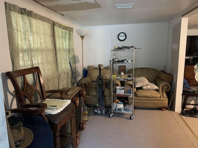 sitting room featuring carpet flooring