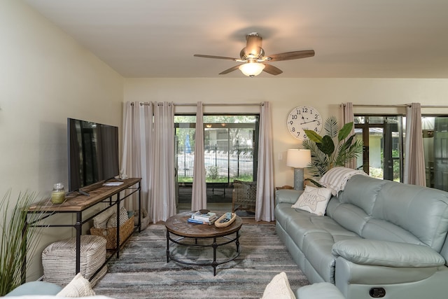 living room with ceiling fan