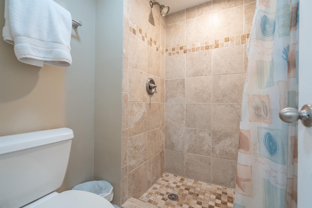 bathroom with a shower with curtain and toilet