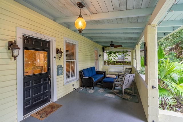 15 Rohde Ave, Saint Augustine, FL 32084 - covered porch with a ceiling fan